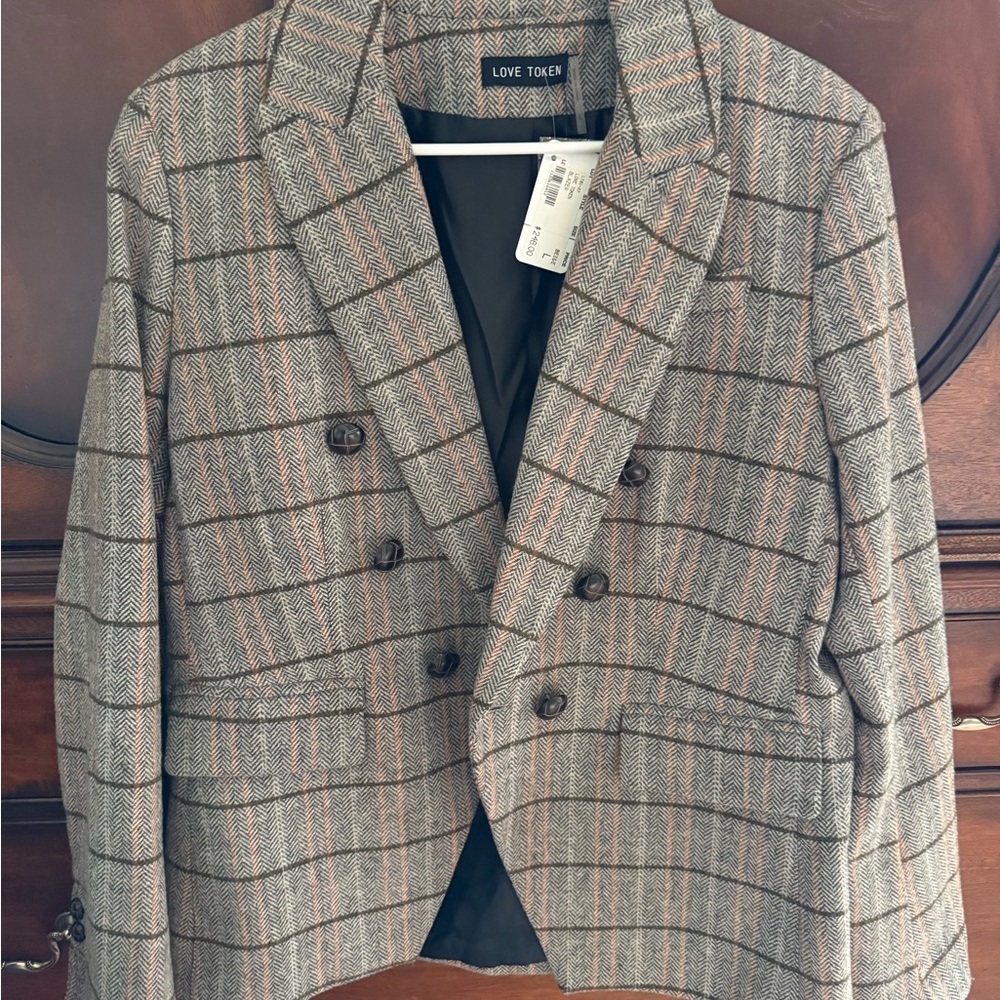 Love Token Gray Blazer with Plaid Pattern